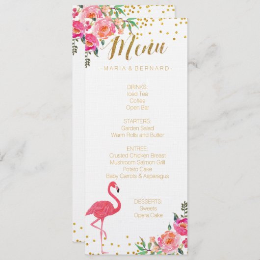 Flamingo Gold Wedding Menu Kaart (Voorkant / Achterkant)