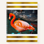 Flamingo Gold White Stripes Dare om anders te zijn Notitieboek (Voorkant)