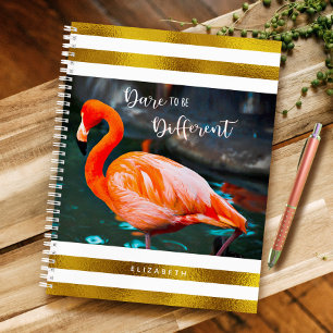 Flamingo Gold White Stripes Dare om anders te zijn Notitieboek