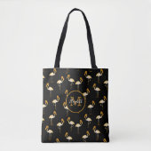 Flamingo Gold zwarte edelegante tropische monogram Tote Bag (Voorkant)