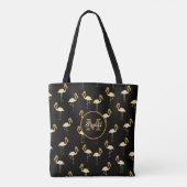 Flamingo Gold zwarte edelegante tropische monogram Tote Bag (Achterkant)