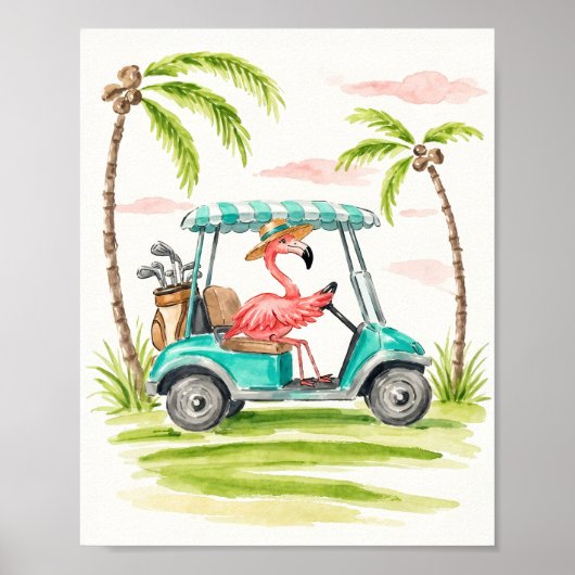 Flamingo Golf Waterverf Kunstprint Poster (Voorkant)