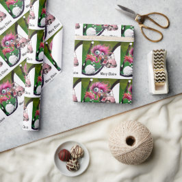 Flamingo Golfer met golfkar op roze voor vrouw Cadeaupapier