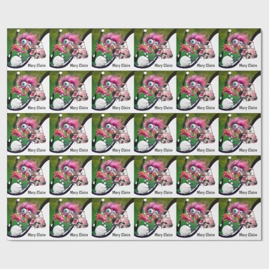 Flamingo Golfer met golfkar op roze voor vrouw Cadeaupapier (Vlak)