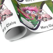 Flamingo Golfer met golfkar op roze voor vrouw Cadeaupapier (Rol Hoek)