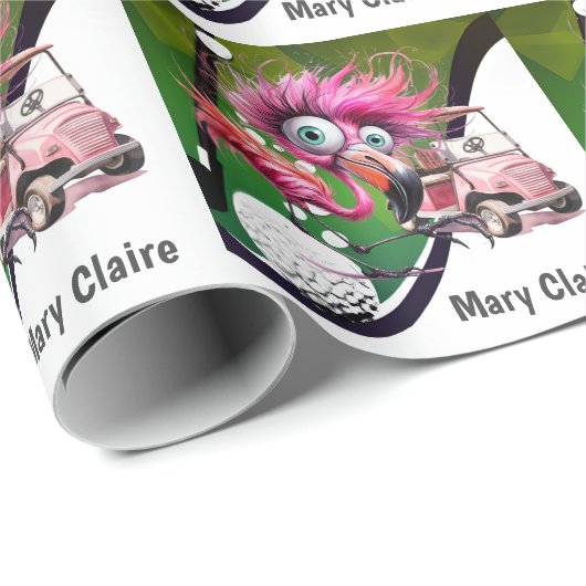 Flamingo Golfer met golfkar op roze voor vrouw Cadeaupapier (Rol Hoek)