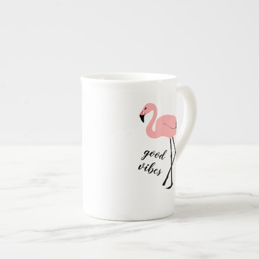 Flamingo Good Vibes Pink Black Bone China Mok (Voorkant rechts)