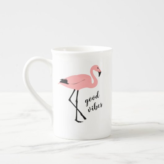 Flamingo Good Vibes Pink Black Bone China Mok (Links)