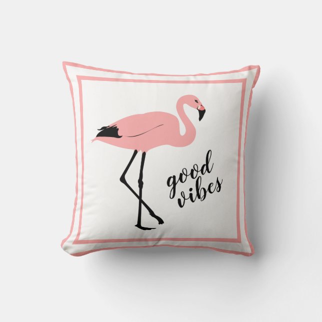 Flamingo Good Vibes Pink Black Cute Sierkussen (Voorkant)