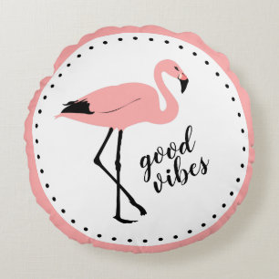 Flamingo Good Vibes Pink Black Cute Sierkussen Rond Kussen