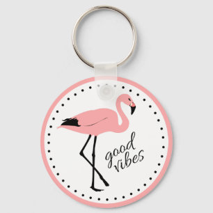 Flamingo Good Vibes Pink Black Cute Sleutelhanger