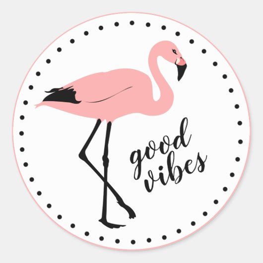 Flamingo Good Vibes Pink Black Cute Stickers (Voorkant)