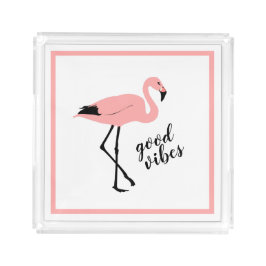 Flamingo Good Vibes Pink Black Cute Tray Acryl Dienblad