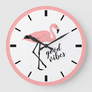 Flamingo Good Vibes Pink Black Cute Wall klok