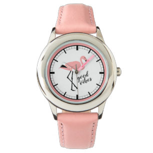 Flamingo Good Vibes Pink Black Cute Watch Horloge