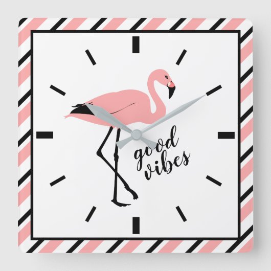 Flamingo Good Vibes Pink Black Square Wall klok (Voorkant)