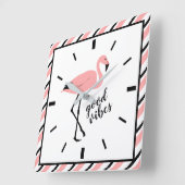 Flamingo Good Vibes Pink Black Square Wall klok (Hoek)