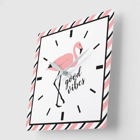 Flamingo Good Vibes Pink Black Square Wall klok (Hoek)