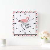 Flamingo Good Vibes Pink Black Square Wall klok (Huis)