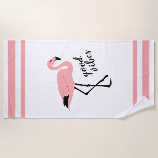 Flamingo Good Vibes Pink Black Trendy Cute Strandlaken (Voorkant)