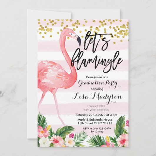 Flamingo Graduation Party nodigt kaart Flamingle u (Voorkant)