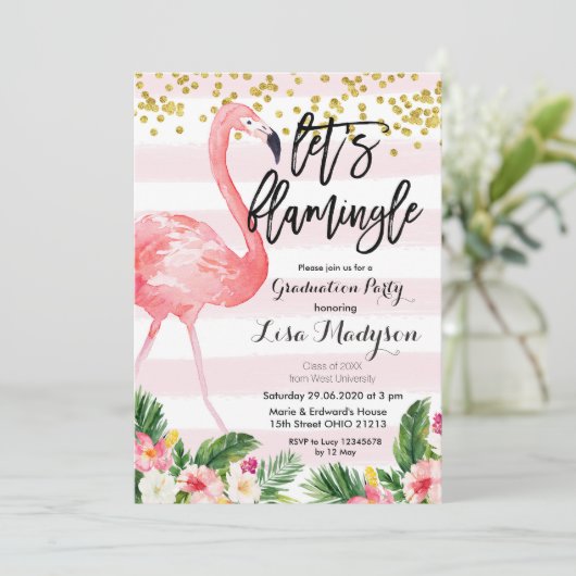 Flamingo Graduation Party nodigt kaart Flamingle u (Staand voorkant)
