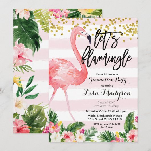 Flamingo Graduation Party nodigt kaart Flamingle u (Voorkant / Achterkant)