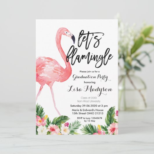 Flamingo Graduation Party nodigt kaart uit (Staand voorkant)
