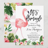 Flamingo Graduation Party nodigt kaart uit (Voorkant / Achterkant)