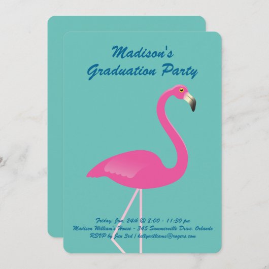 Flamingo Graduation Party - Turquoise Kaart (Voorkant / Achterkant)