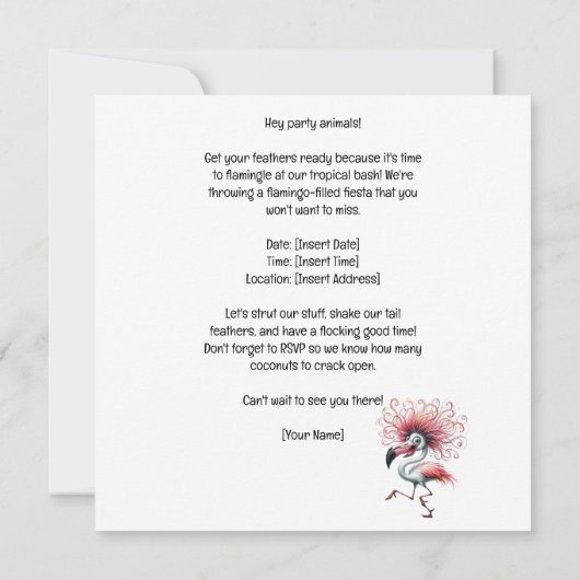 Flamingo Grappig Ontwerp voor partij Save The Date (Achterkant)