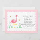 Flamingo Gray Polka Dots Baby shower Invite Kaart (Voorkant)