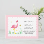 Flamingo Gray Polka Dots Baby shower Invite Kaart (Staand voorkant)