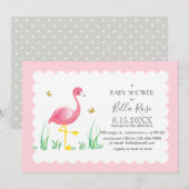 Flamingo Gray Polka Dots Baby shower Invite Kaart (Voorkant / Achterkant)