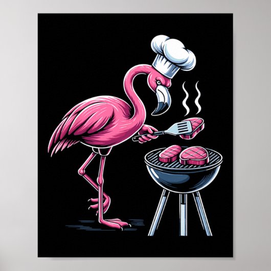 Flamingo Grillgrillbarbecue BBQ voor mannen Vrouwe Poster (Voorkant)