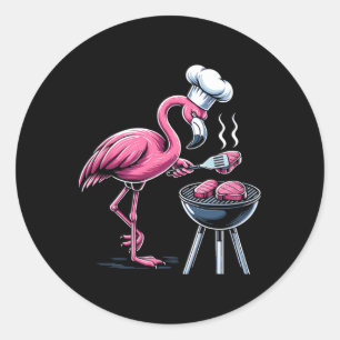 Flamingo Grillgrillbarbecue BBQ voor mannen Vrouwe Ronde Sticker