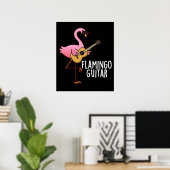 Flamingo Guitar Funny Music Pun Dark BG Poster (Thuiskantoor)