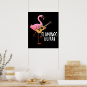 Flamingo Guitar Funny Music Pun Dark BG Poster (Keuken)