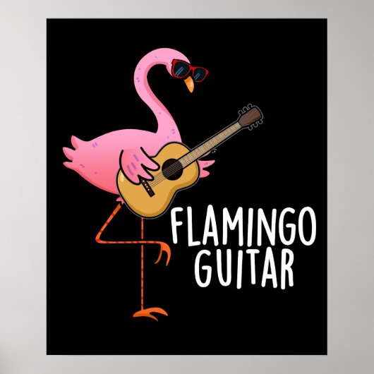 Flamingo Guitar Funny Music Pun Dark BG Poster (Voorkant)