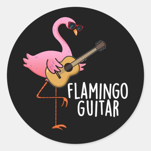 Flamingo Guitar Funny Music Pun Dark BG Ronde Sticker (Voorkant)
