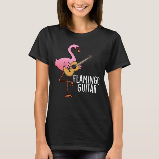 Flamingo Guitar Funny Music Pun Dark BG T-shirt (Voorkant)
