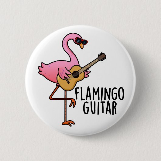 Flamingo Guitar Funny Music Pun Ronde Button 5,7 Cm (Voorkant)