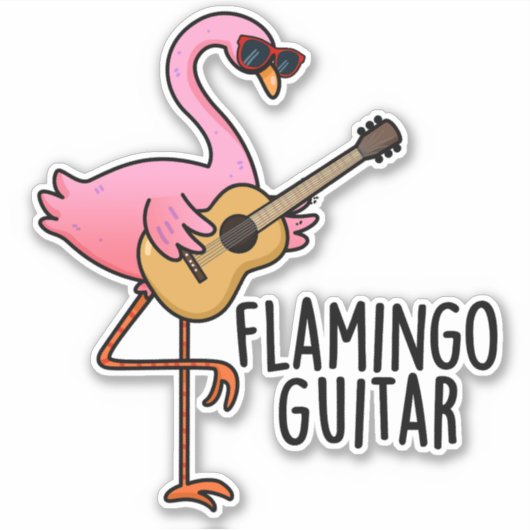 Flamingo Guitar Funny Music Pun Sticker (Voorkant)