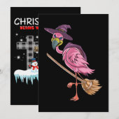 Flamingo | Halloween Flamingo Heks Griezelfeest Kaart (Voorkant / Achterkant)