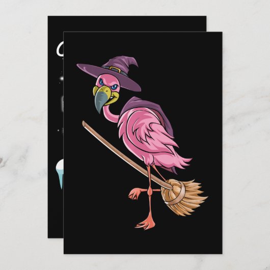 Flamingo | Halloween Flamingo Witch Scary Bedankkaart (Voorkant / Achterkant)