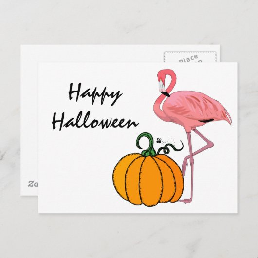 Flamingo Halloween Pompoen Briefkaart (Voorkant / Achterkant)