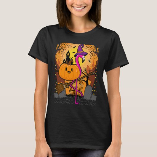 Flamingo  Halloween   Pumpkin Flamingo Halloween T-shirt (Voorkant)