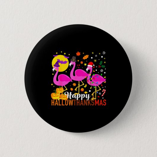 Flamingo Halloween Thanksgiving Christmas Hallowth Ronde Button 5,7 Cm (Voorkant)