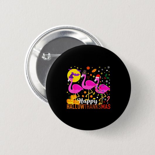 Flamingo Halloween Thanksgiving Christmas Hallowth Ronde Button 5,7 Cm (Voorkant /achterkant)