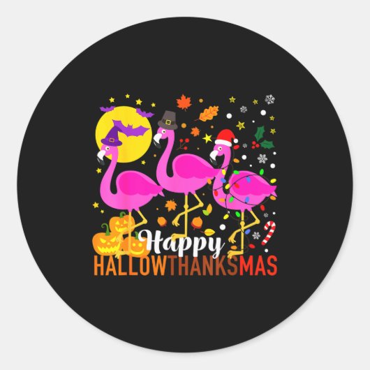 Flamingo Halloween Thanksgiving Christmas Hallowth Ronde Sticker (Voorkant)